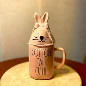 Rae Dunn “COTTON TAIL CUTIE” mug with topper. New With Tags